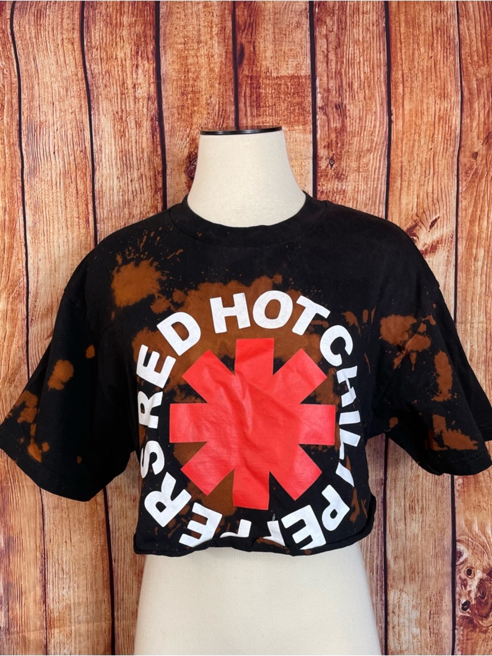 Graphic Red Hot Chili Peppers Bleached Cropped Tee Raw Cut Hem One Size